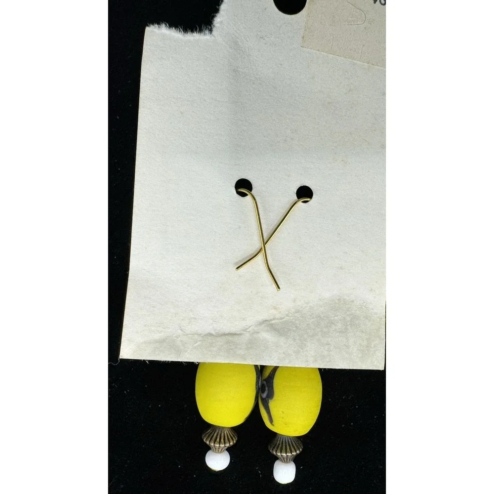 Yellow Glass Bead Dangle Earrings‎ Boho Retro Handmade Vintage